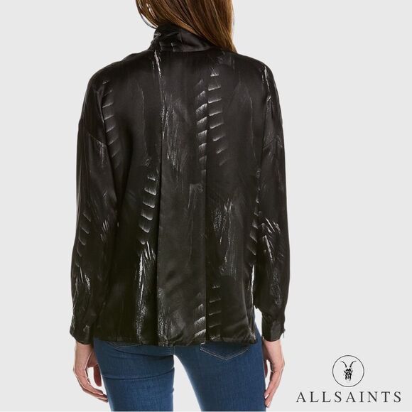 AllSaints **NWT** Cesey Viola Silk-Blend Top in Black - Picture 3 of 9